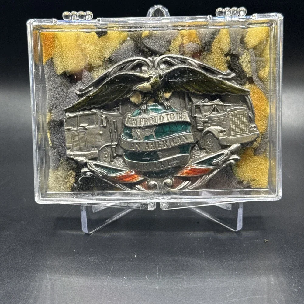 1988 Bergamot Brass Works I'm Proud to be an American Trucker Belt Buckle USA